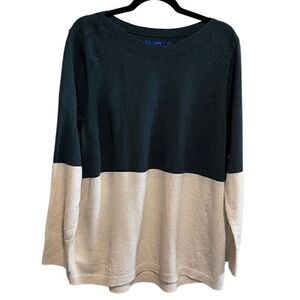 Apt. 9- Dark Green & Cream Color Block Sweater with Pointelle Knit, Size XXL